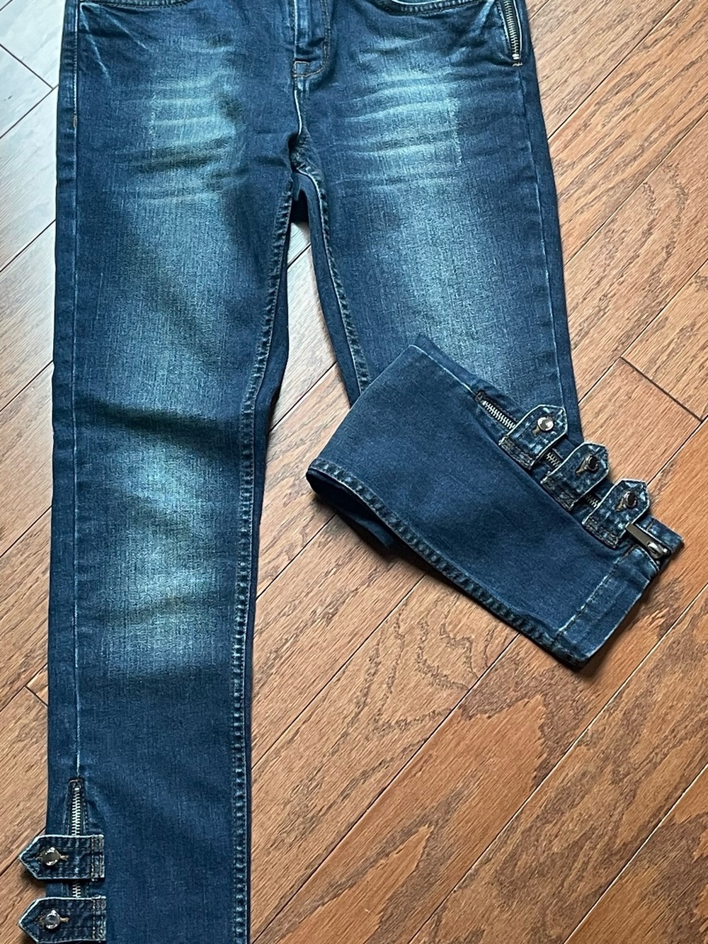 Karen Millen Dark Blue Women's Skinny Jeans with Decorative Buckles